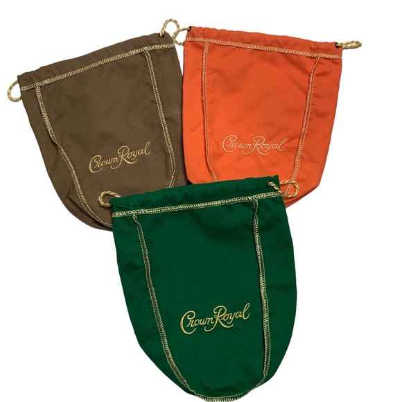 CROWN ROYAL Cinch Up Bags Bundle Of 3 Green Orange Brown - Picture 3 of 3